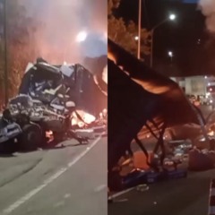 Montagem com fotos do acidente na BR-376