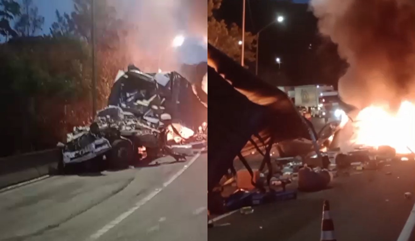 Montagem com fotos do acidente na BR-376