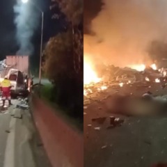 Montagem com fotos do acidente na BR-376, com uma van de crianças