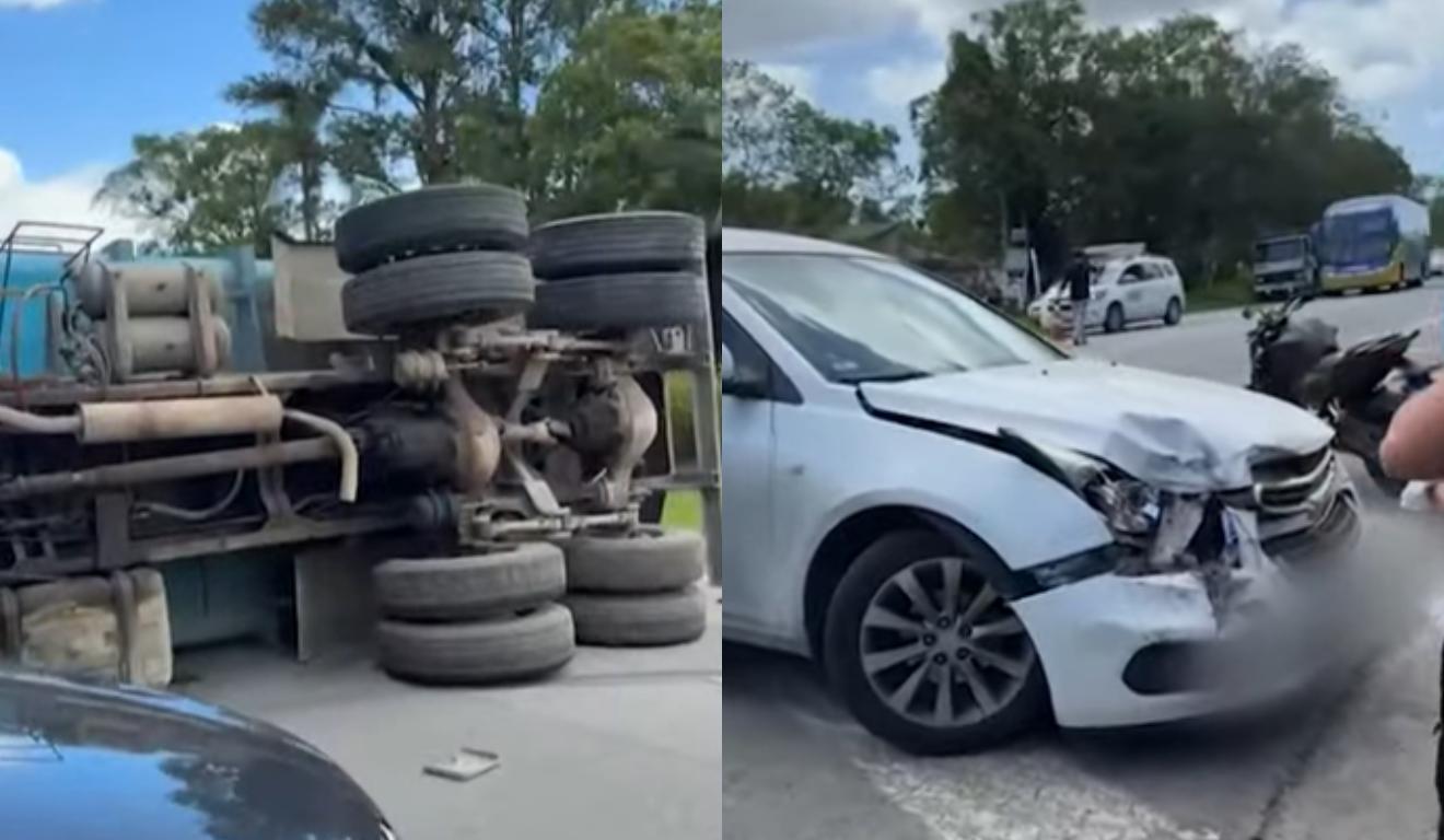 Caminhão tomba na rodovia que dá acesso às praias de Pontal do Paraná