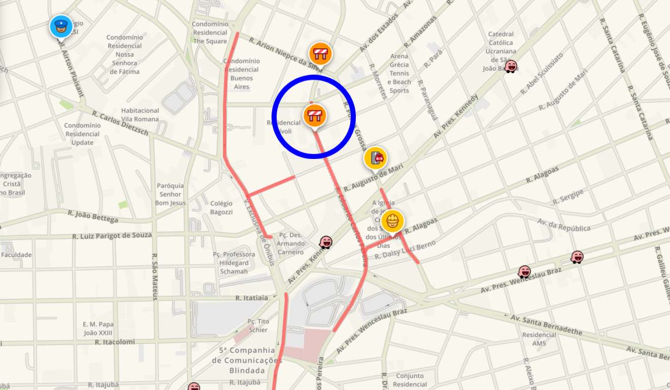 Mapa de Curitiba com congestionamento na região do bairro Portão, na manhã desta sexta-feira (21)