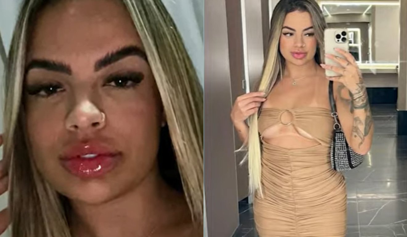 Colagem com fotos de amanda alves que está presa na frança após desaparecer por quase duas semanas