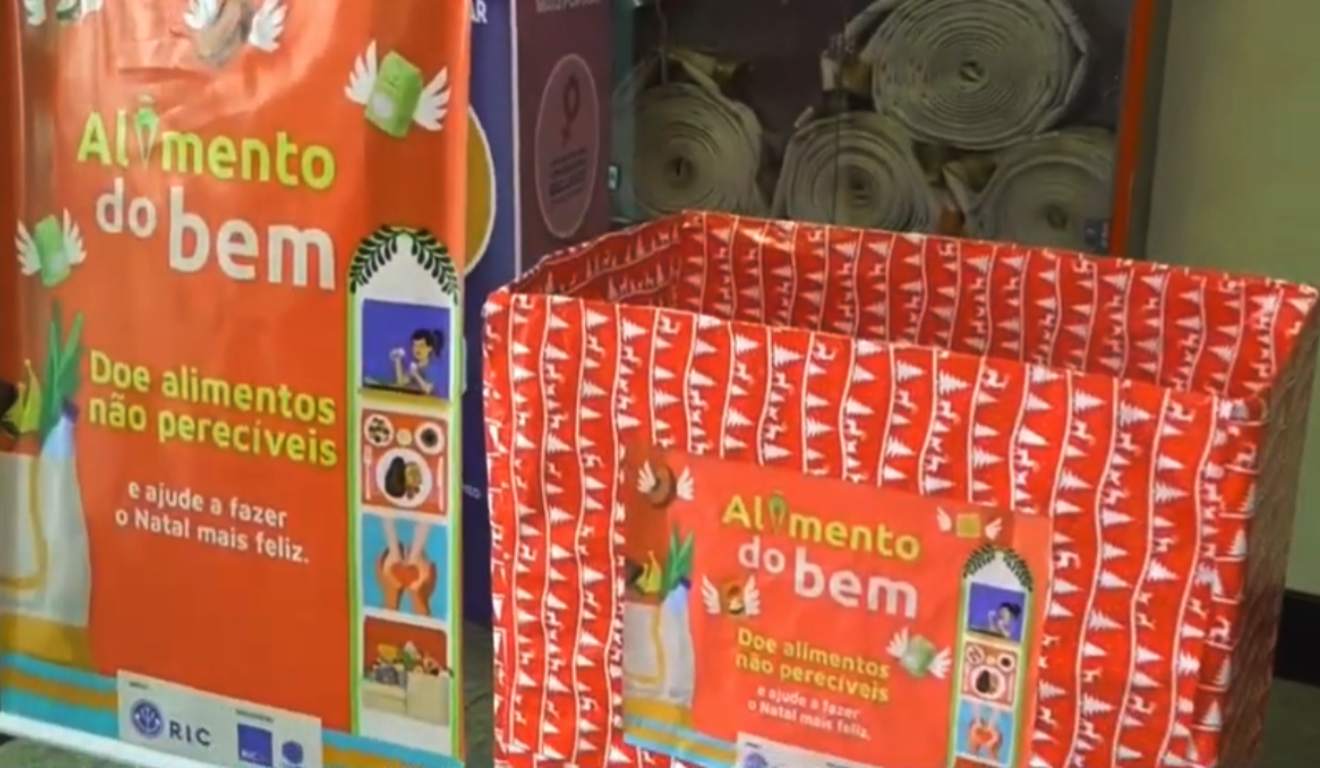 Caixa da campanha de doação ALimentos do Bem