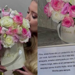 Montagem com fotos de Allana Brittes com um buquê com cédulas de dinheiro