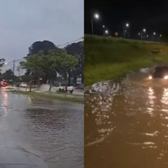 Montagem com registros da chuva em Curitiba