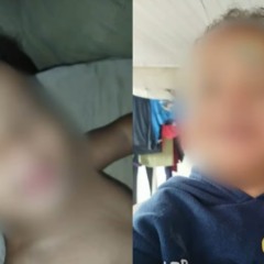 Bebê internado após se engasgar em creche em foto sem camisa e com moletom de dinossauro em montagem