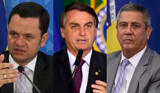 Montagem com fotos de três réus condenados pela trama golpista, Anderson Torres, Jair Bolsonaro e Braga Netto