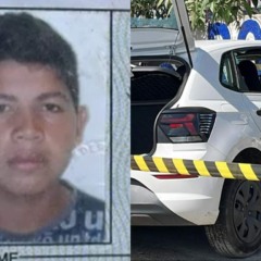 Montagem com foto de André Luis Ferreira da Silva e o carro atingido pelos disparos no bairro Alto Boqueirão