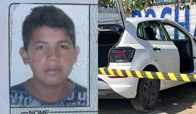 Montagem com foto de André Luis Ferreira da Silva e o carro atingido pelos disparos no bairro Alto Boqueirão