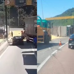 Carreta tomba e causa interdição da BR-376 em Guaratuba