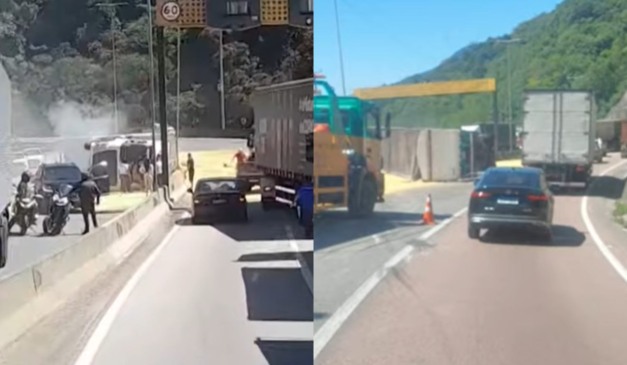 Carreta tomba e causa interdição da BR-376 em Guaratuba
