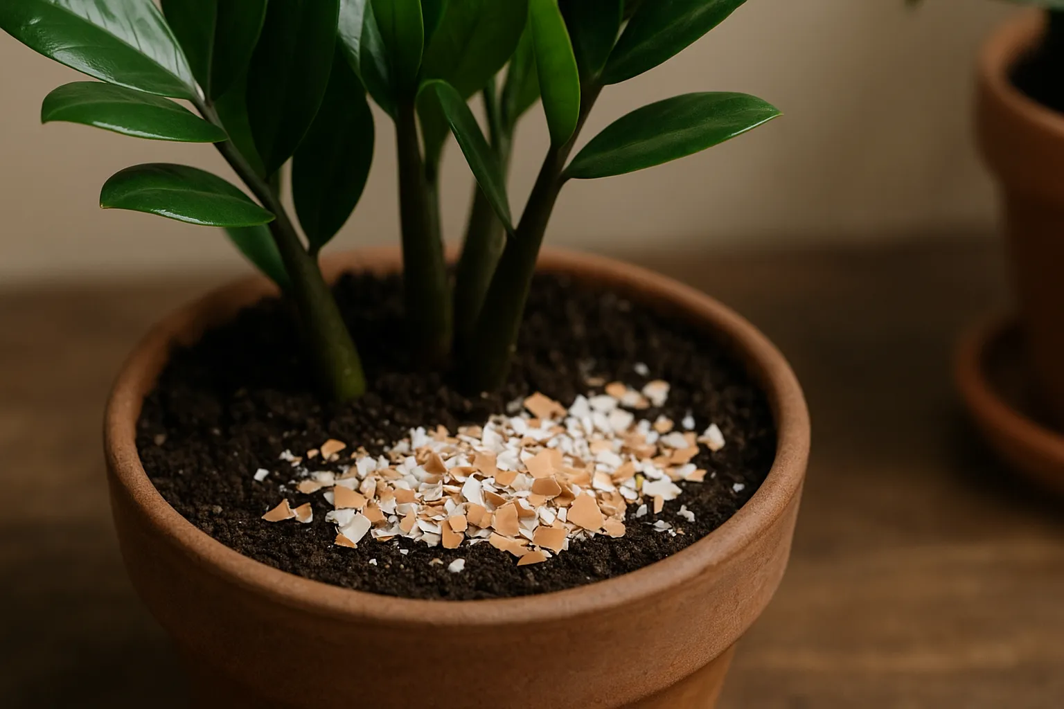 casca de ovo na zamioculca