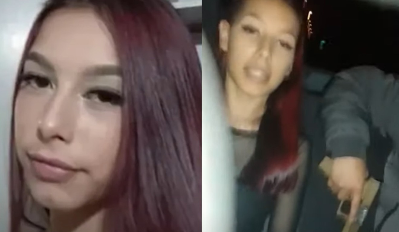 Eduarda, vítima morta em 2023, em foto e print de vídeo antes dela morrer