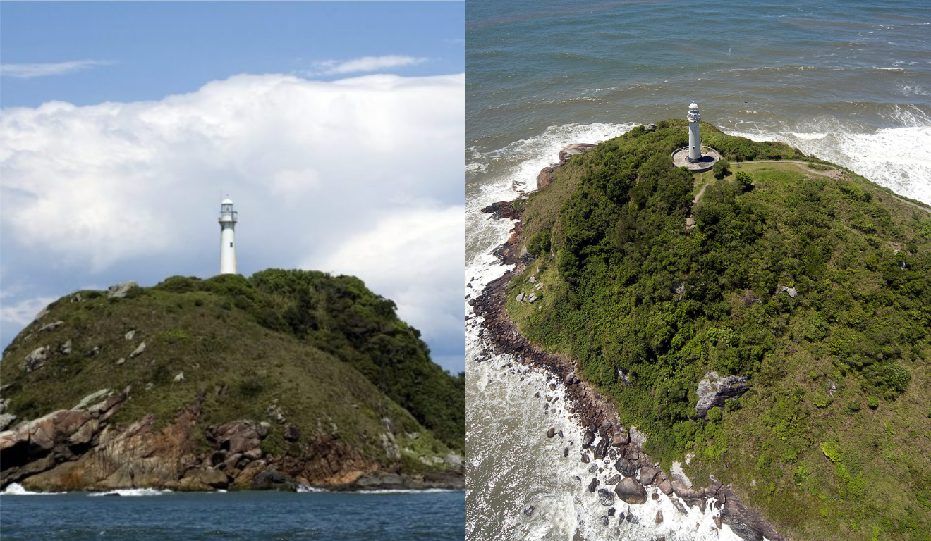 Saiba onde passar o Ano Novo na Ilha do Mel. Na imagem, vemos fotos da visão aérea do Farol das Conchas.