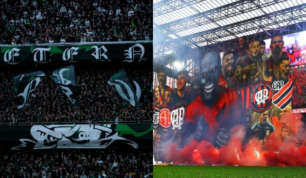 Torcidas foram fundamentais para a dupla Atletiba. (Fotos: Mateus Suzin | Coritiba e José Tramontin/athletico.com.br)