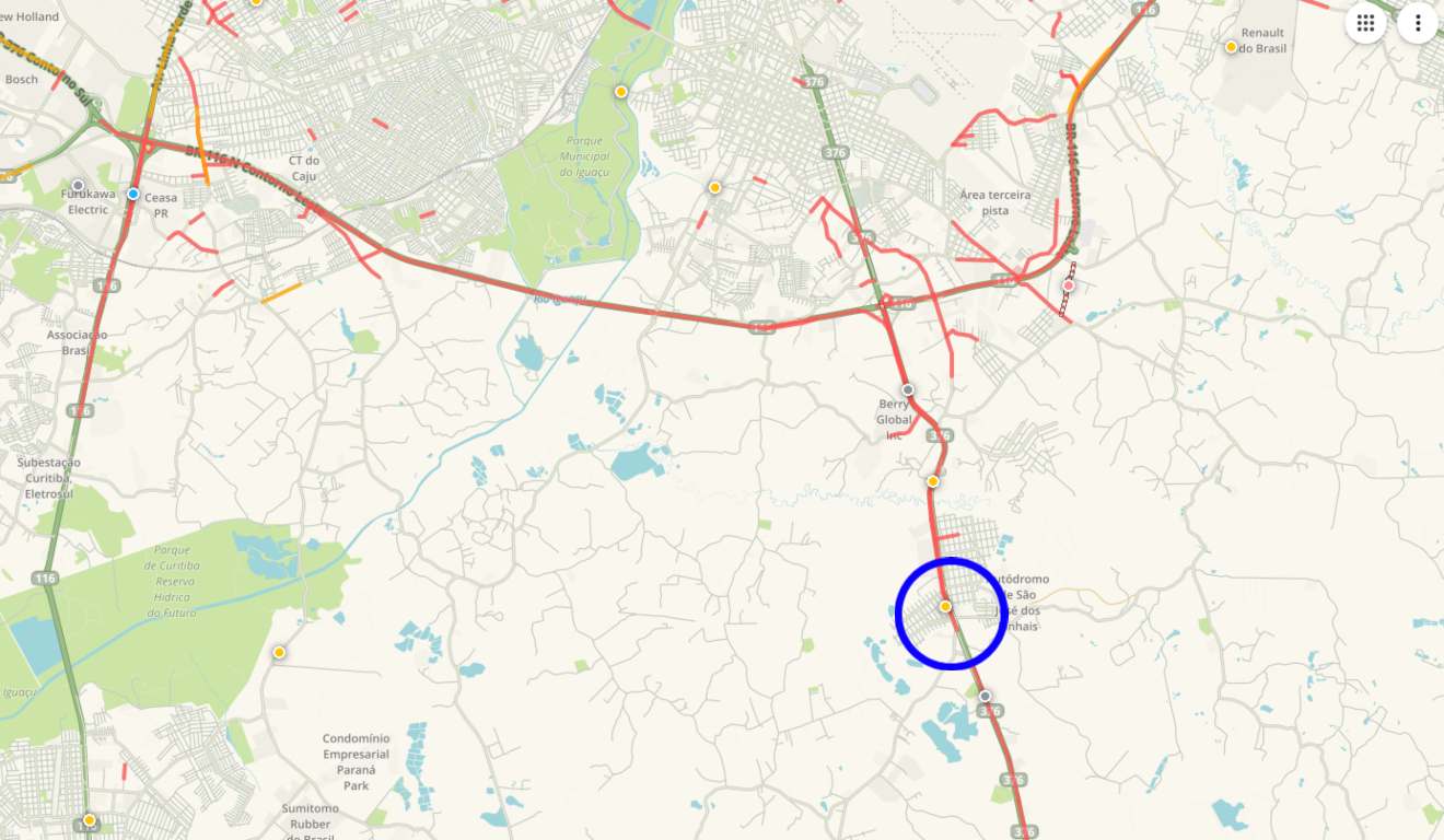 Mapa mostra trânsito na BR-376, em São José dos Pinhais
