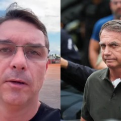 Flávio Bolsonaro em vídeo no Instagram e Jair Bolsonaro ao lado em montagem