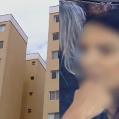 colagem com fotos de um condomínio em uberaba e a dama do golpe