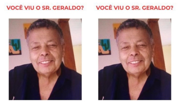 colagem com fotos de Geraldo Pereira de Souza, de 80 anos, que está desaparecido