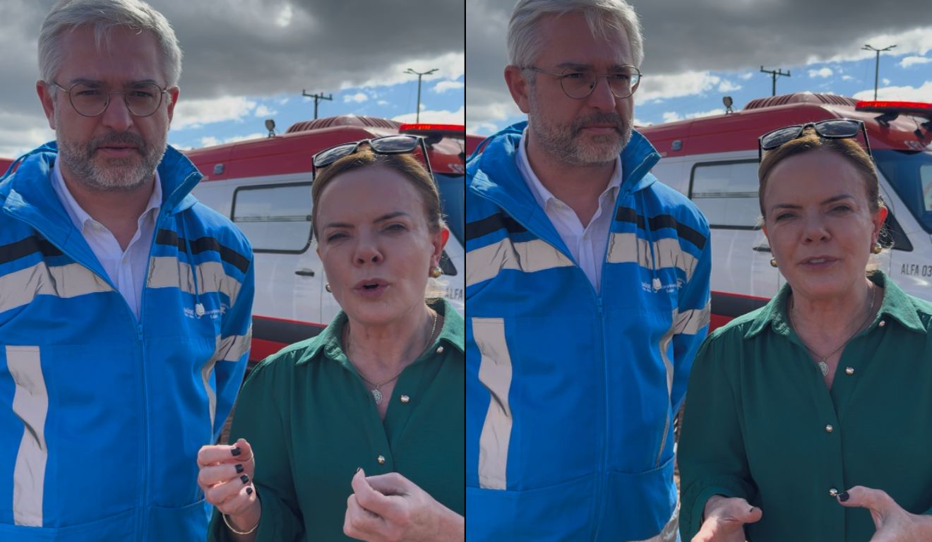 A ministra da Secretaria de Relações Institucionais, Gleisi Hoffmann, e o ministro em exercício da Saúde, Adriano Maçuda