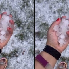 colagem com fotos do registro de granizo em colombo no paraná