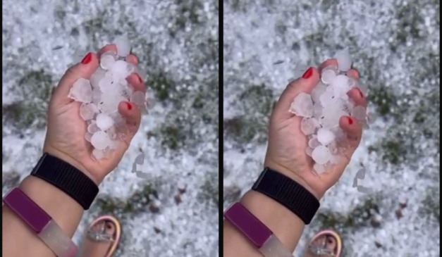 colagem com fotos do registro de granizo em colombo no paraná