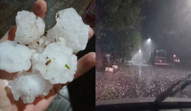 Momento em que granizo e rajadas de vento atingem o Noroeste do Paraná