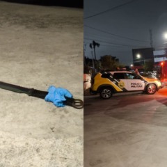 espada que o suspeito usou para agredir o homem no pensionato
