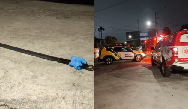 espada que o suspeito usou para agredir o homem no pensionato