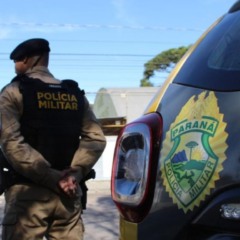 imagem mostra policial militar e viatura da polícia militar do paraná