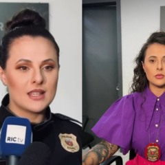 colagem com fotos da delegada Thaís Zanatta