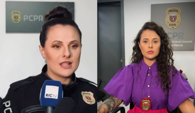 colagem com fotos da delegada Thaís Zanatta