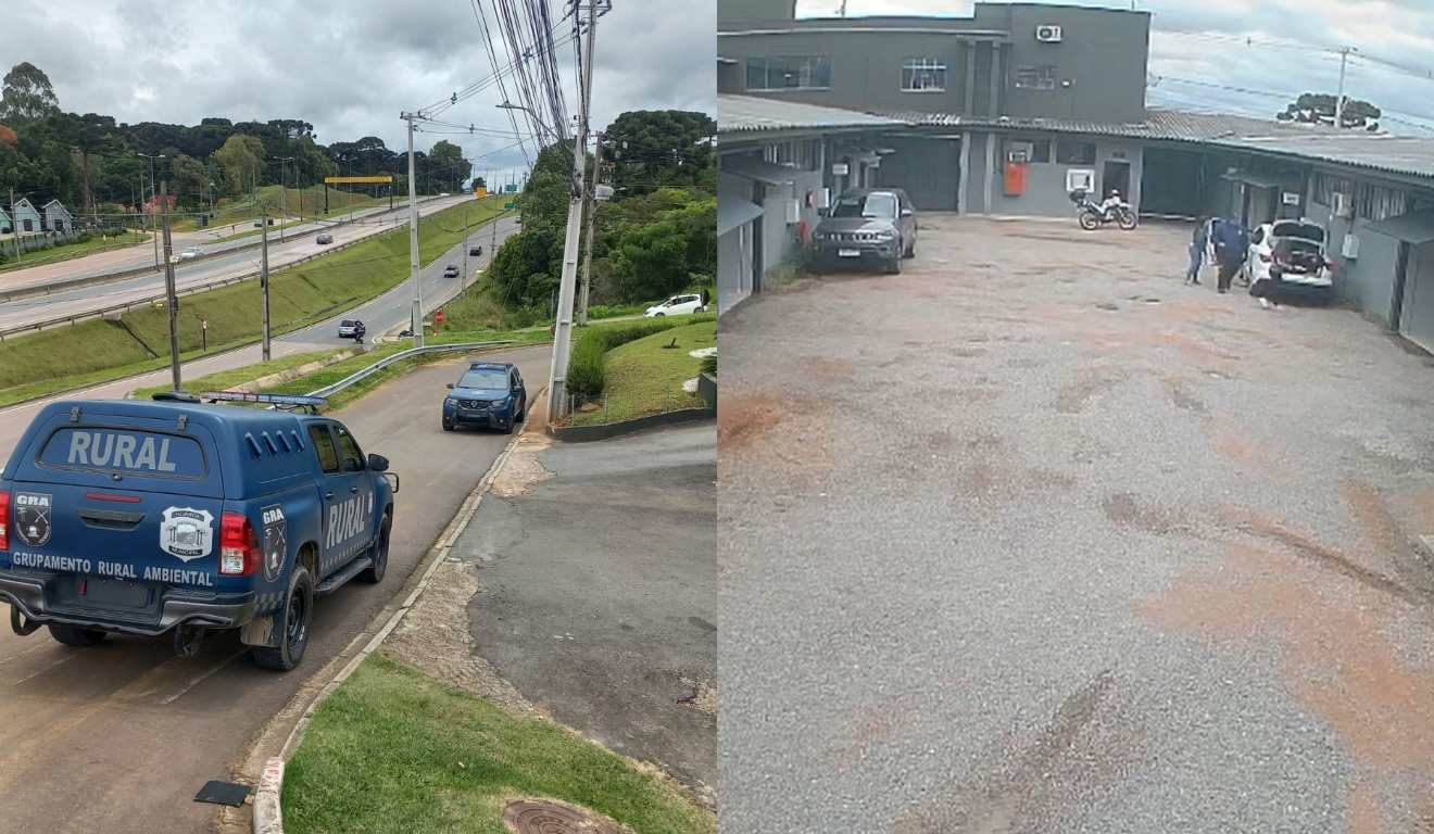 Guarda Municipal e momento em que homem é preso após ser flagrado com adolescentes em porta-malas de carro em motel