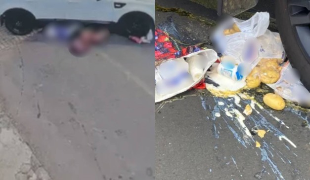 Idosa atropelada por carro em Ponta Grossa e compras no chão