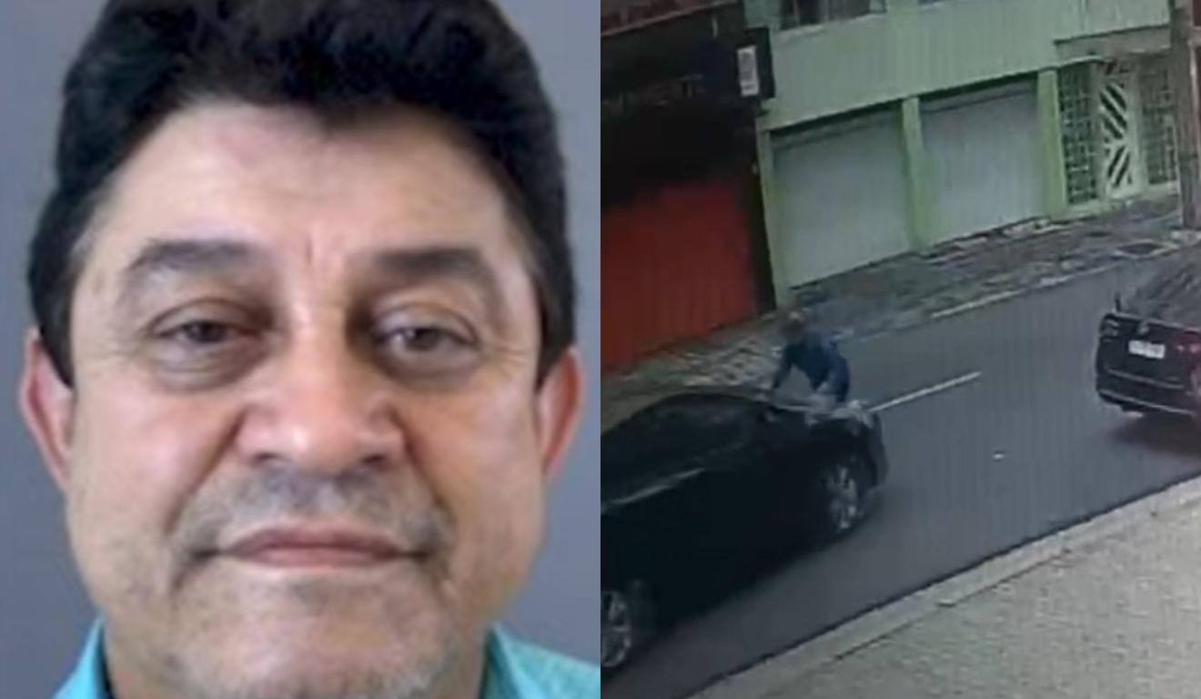 Idoso que morreu atropelado no Centro de Curitiba em foto e momenrto do assassinato em montagem