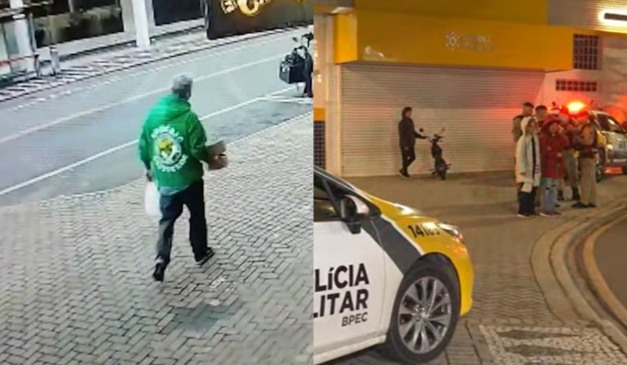 colagem com fotos que mostram homem que iniciou um tiroteio em frente a um colégio no bairro Portão, em Curitiba