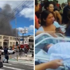 colagem com fotos do incêndio que aconteceu em fortaleza