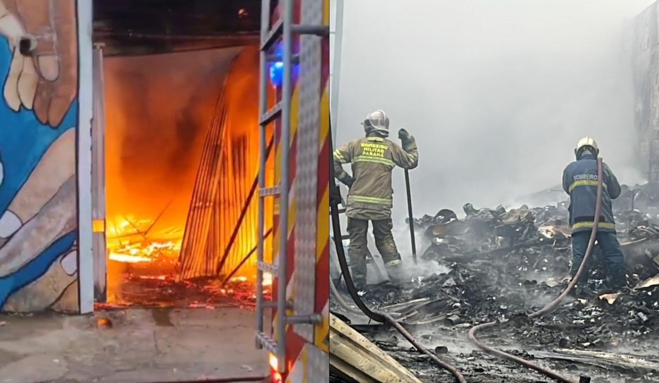 incêndio em barracão de recicláveis no parolin
