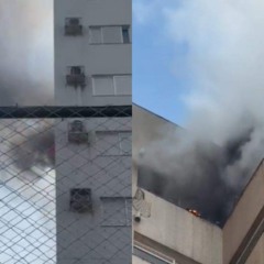 Momento em que incêndio atinge prédio de Cascavel