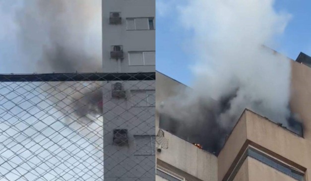 Momento em que incêndio atinge prédio de Cascavel