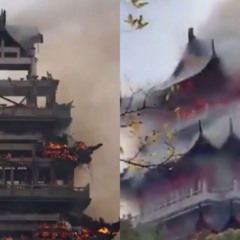 templo budista durante incendio