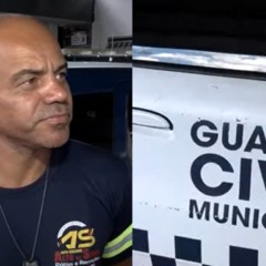 colagem com foto de Fernando de Oliveira Alves vítima de injúria racial e foto da viatura da guarda municipal de maringá