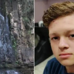 colagem com foto de cachoeira e Maycon Eduardo Bufolsk