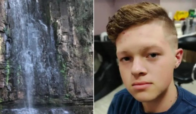 colagem com foto de cachoeira e Maycon Eduardo Bufolsk