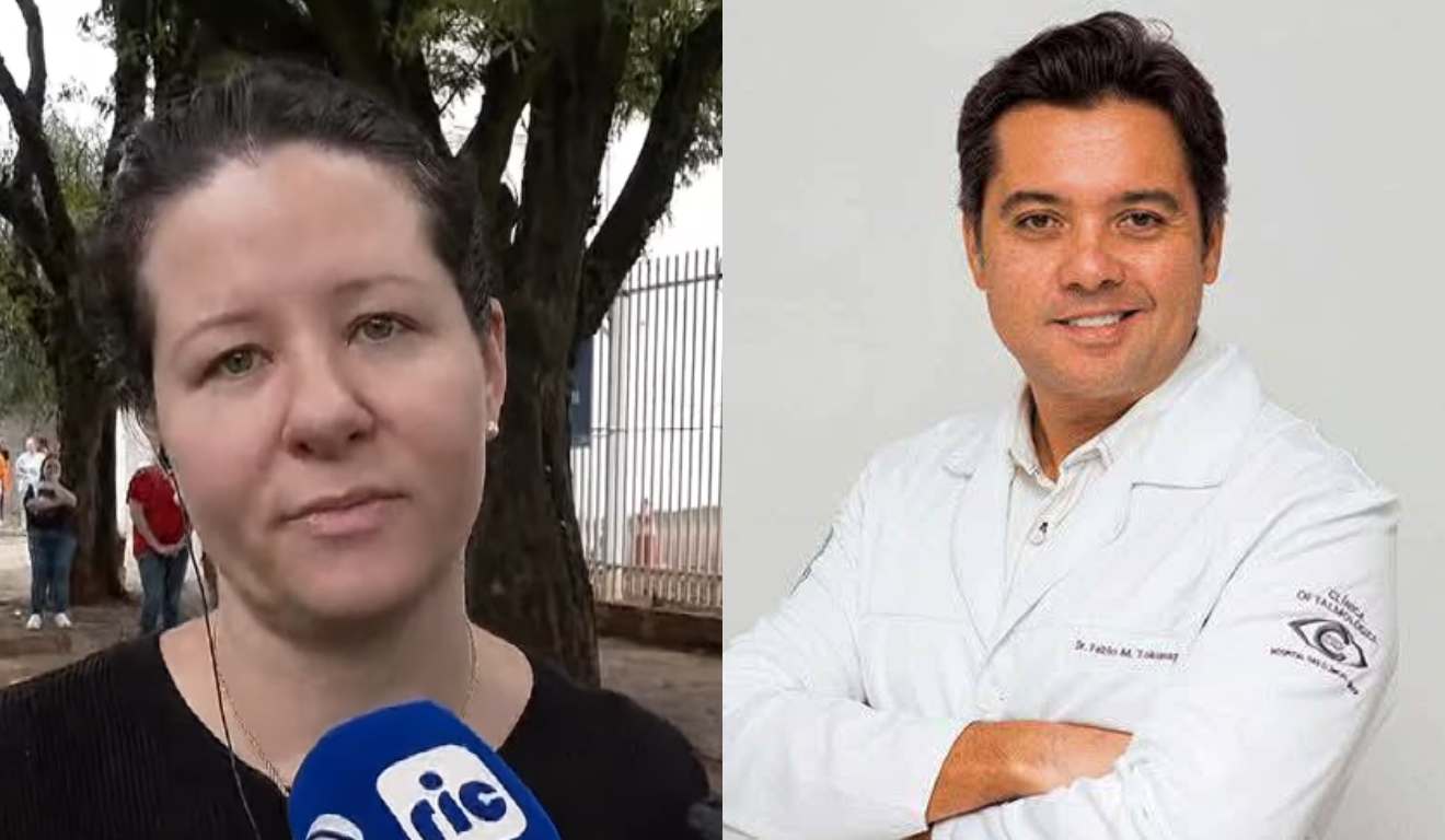 Médica que tentou socorrer médico que morreu em acidente em Maringá dando entrevista e vítima ao lado em montagem
