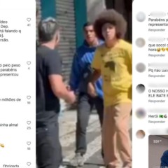 Montagem de foto com comentários sobre a briga de rua com o deputado Renato Freitas