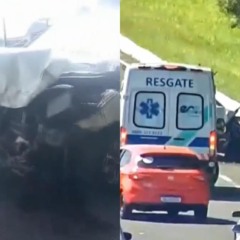 Carro destruído após acidente e BR-277 com trânsito