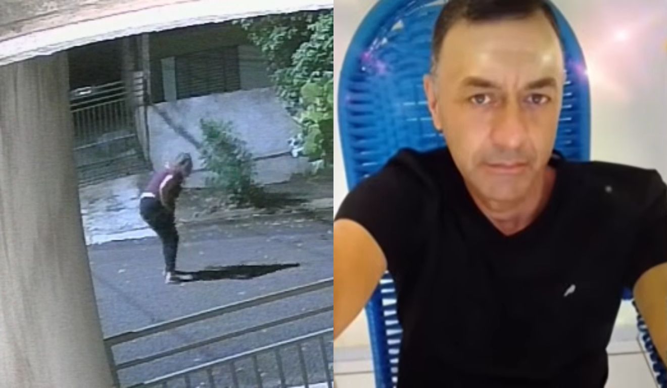 à esquerda a mulher esfaqueada pelo ex. à direita o suspeito