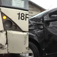 colagem com fotos do acidente envolvendo onibus e carro no bairro boa vista em curitiba