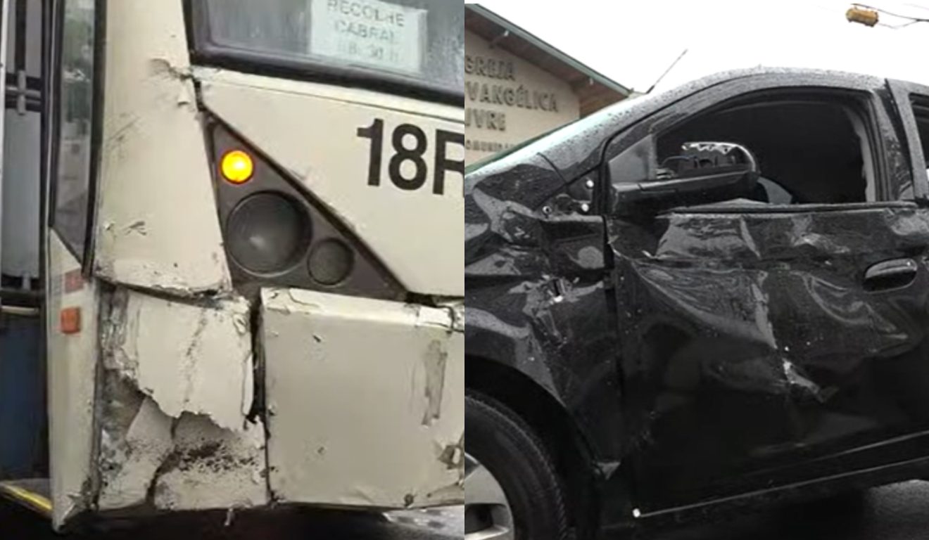 colagem com fotos do acidente envolvendo onibus e carro no bairro boa vista em curitiba